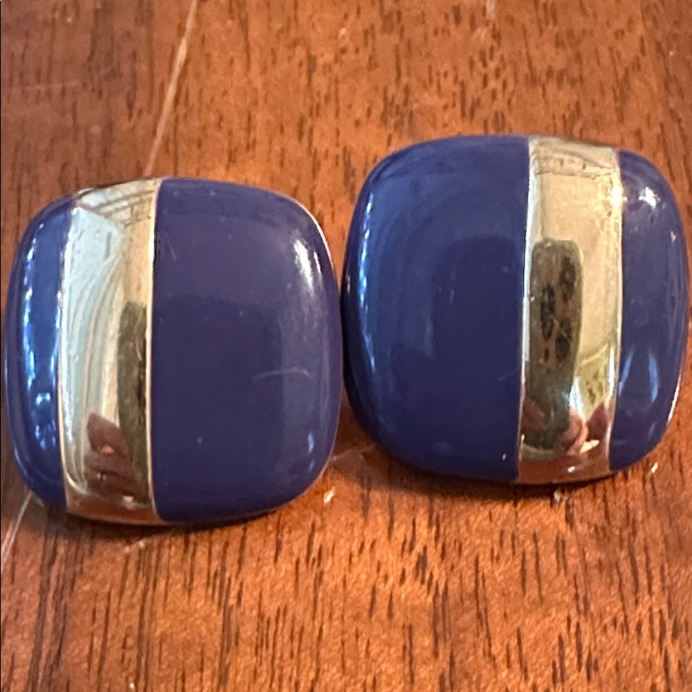 Vtg 80s new on‎ card Sarah Coventry Enamel Painted Purple & Gold Post Earrings